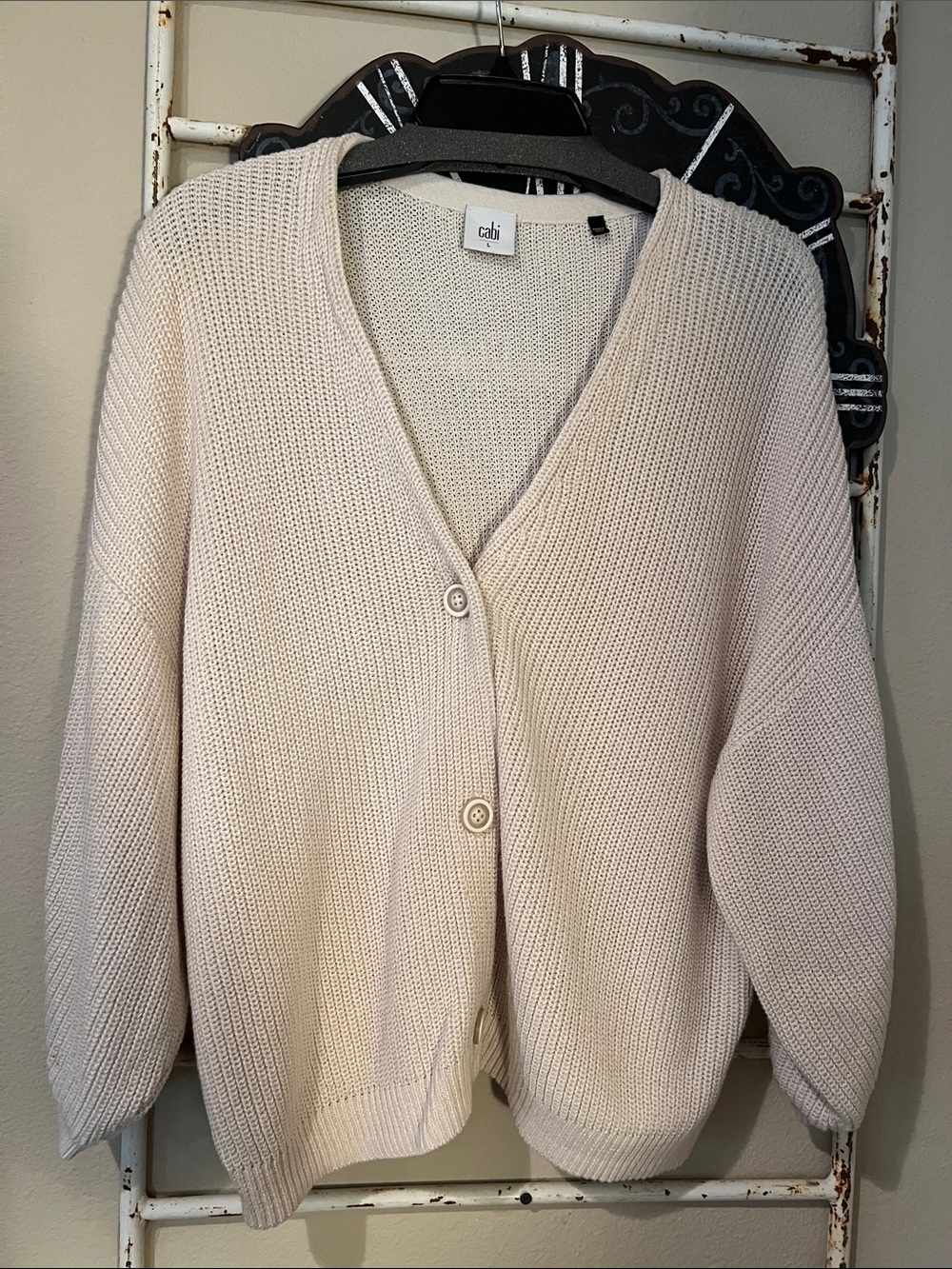 CAbi Cream Chunky V-Neck Button Cardigan